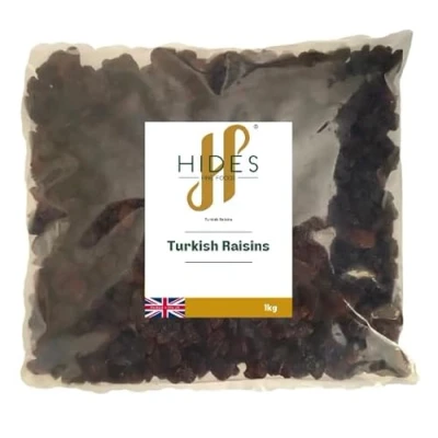 Image of Hides Fine Foods Turkish Raisins 1kg GMO Free Suitable for Vegetarians Baking Desserts Cakes Cookies Tart Mince Pies Granola