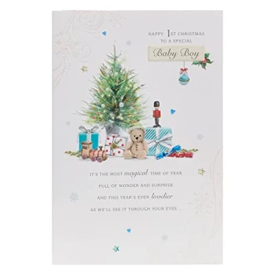 Image of UK Greetings Christmas Card for Baby Boy&#039;s 1st Lovely Design