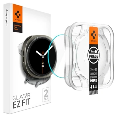 Image of Spigen Glas.tR EZ Fit Screen Protector for Samsung Galaxy Watch 8 (44mm) 2 Pack, Case Incompatible