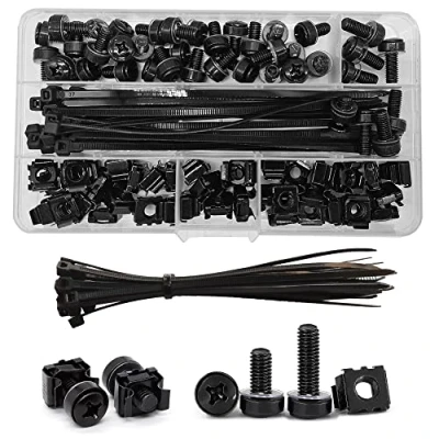 Image of 100 Pcs (40 Sets) M6x16/20mm Rack Mount Cage Nuts Screws and Washers Set, Black Assortment Bolts Kit for square hole Data Cabinets, Server Shelves Fixing Installation