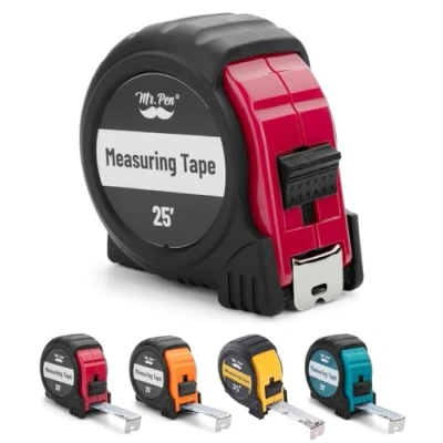 Image of Mr. Pen Tape Measure, 25 Foot, Steel Measuring Tape, Retractable Measure with Fractions, Easy Read ft, Red/Black