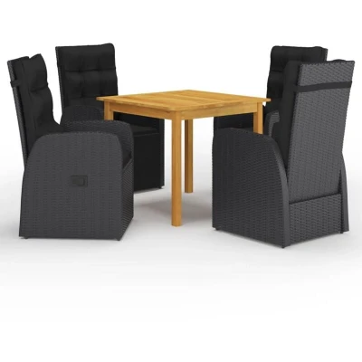 Image of Vidaxl 5 Piece Garden Dining Set with Cushions Black Poly Rattan