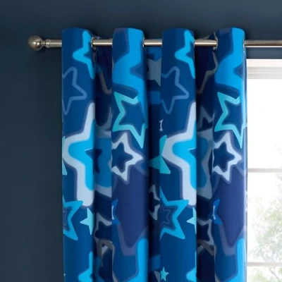 Image of Catherine Lansfield Ombre Stars 66x72 Inch Fully Reversible Eyelet Curtains Two Panels Blue