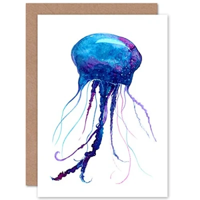 Image of Wee Blue Coo Personalised Jellyfish Watercolour Painting Greeting Card Arty Art All Occasion Birthday