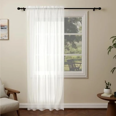 Image of Pacok White Voile Curtains, 84 Drop Net Curtain for Windows, Rod Pocket Sheer Panel Curtains Living Room Kitcken Bedroom W56xL84 Inch(White, 142 x 213cm)