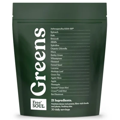 Image of Free Soul Greens 21 Advanced Greens, Superfoods, and Adaptogens Including KSM 66® Ashwagandha, Vegan &amp; Gluten Free, Natural Formula, UK Made, 30 Servings (Original)
