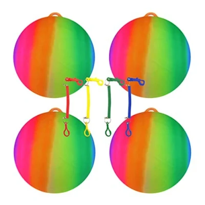 Image of HENBRANDT 25cm Rainbow Ball With Hook &amp; Spiral Keyring (30 x Balls Sports Pump)
