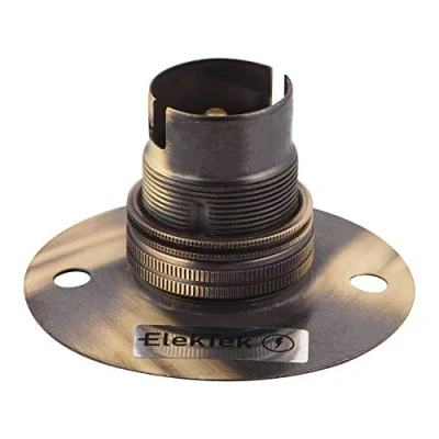 Image of ElekTek Batten B22 BC Bayonet Lamp Holder with Shade Ring 50mm/2&quot; Centre Fixings FITS BESA Conduit Box Brushed Antique