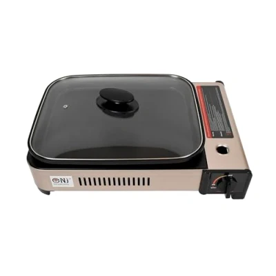 Image of NJ Portable Gas BBQ Deep Dish Grill Stove Tabletop Camping Cooker Non stick Pan Glass LID