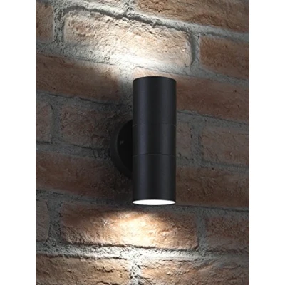 Image of Auraglow Stainless Steel Indoor/Outdoor Double Up &amp; Down Wall Light Cool White LED Bulbs Included Matte Black Finish