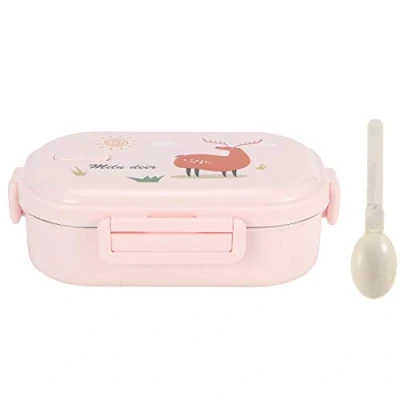 Image of Lunch Box, 720ml 2 Compartments Thermal Insulated Hot Food Containers with Spoon, Portable 304 Stainless Steel Adult Kids Bento Cold and Storage for Office School(Pink)