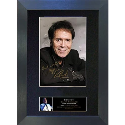 Image of CLIFF RICHARD Signed Autograph Mounted Photo Reproduction PRINT A4 Very Rare (297 x 210mm) #84 (Black Frame)