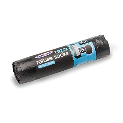 Image of Sealapack BLACK TIE HANDLE BAGS, 70L SUPER SIZE, TOUGH, DURABLE PACK OF 10, SAP047