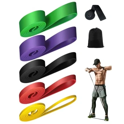 Image of Victoper Resistance Bands Set(5 Pieces) Pull Up Exercise for Strength Training Fitness Pilates Yoga Stretch Toning Includ Door Anchor and Storage Bag Yellow/Red/Black/Purple/Green