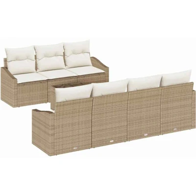 Image of vidaXL 8 Piece Garden Sofa Set with Cushions Beige Poly Rattan