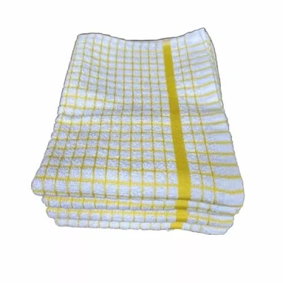 Image of SHL 4 Pack Heavy Weight Terry 100% Cotton Check Kitchen Tea Towels 50 x 70 cm (Yellow)