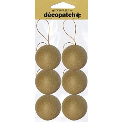 Image of Décopatch Ref NO006O Baubles (Pack of 6) Papier Maché Object to Decorate 6.5 x 6.5cm with Papers &amp; PaperPatch Glue, Glitter, Paints