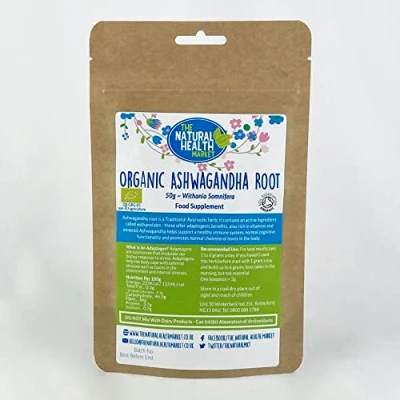 Image of Organic Ashwagandha Root Powder 50g by The Natural Health Market Soil Association Certified RAW Ayurvedic Herb Potent Adaptogen (50g)