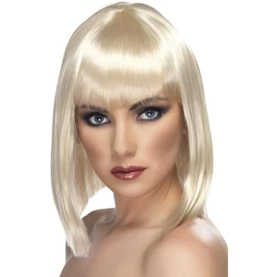 Image of Smiffys Glam Wig, Blonde Short, Blunt with Fringe, Ladies Glamour Wigs Fancy Dress, Adult Dress Up