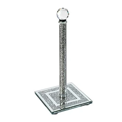 Image of London Boutique Crystal Kitchen Roll Holders Free Standing Sparkle Crushed Diamond Filled Square base 11.8 Inches Height Gift Box
