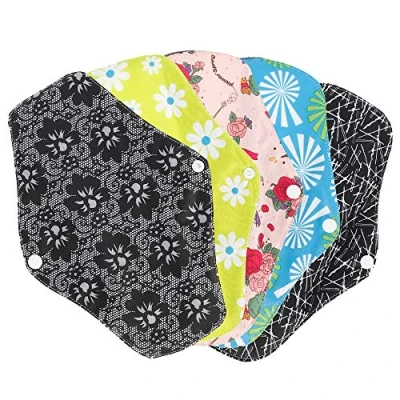 Image of Reusable Sanitary Towels Pads, 5 Pcs 25.5cm x 18cm Panty Liners Bamboo Hygiene Cloth Menstrual Women Day and Night Napkin, Washable