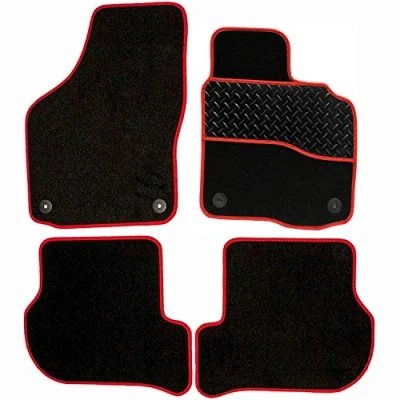 Image of Sakura DD0688RD Tailored Car Mats, Black with Rubber Heelpad Red Trim