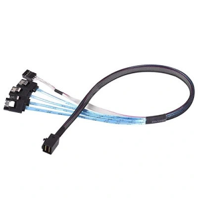Image of SilverStone SST CPS05 Internal Mini SAS HD SFF8643 to 4 SATA 7pin Thick Shielded Cable (with Sideband), Host/Controller Target/Backplane, 0.5M