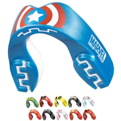 Image of Marvel Captain America Metallic Sports Mouthguard Dual Layer Premium Protection Adults Gum Shield with Case for Boxing, MMA, Rugby, Martial Arts, Judo and All Contact