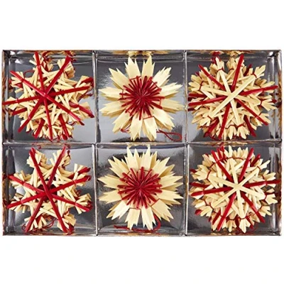 Image of HEITMANN DECO Christmas Set of 16 decorations to hang in straw and natural materials with red details tree