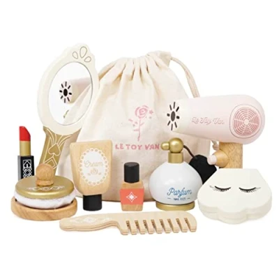 Image of Le Toy Van Wooden Cosmetic Set With Bag Role Play Star Beauty Pretend Suitable For 3 Years +