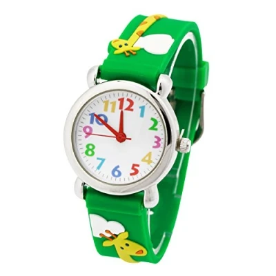 Image of ele ELEOPTION Girl&#039;s Digital Quartz Waterproof 3D Cute Cartoon Round Dial Wrist Watch with Silicone Strap,Giraffe, Green