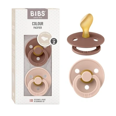 Image of BIBS Colour Anatomical Soother 2 Pack, BPA Free Dummy Pacifier, Orthodontic Nipple. Natural Rubber Latex, Made in Denmark. 6 18 Months (Pack of 2), Woodchuck/Blush