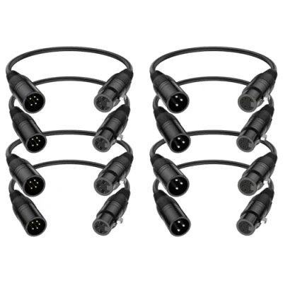 Image of J&amp;D XLR Cable, Male 3 Pin to Female 5 &amp; Audio 8 Pack DMX Lighting 30 cm