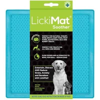 Image of LickiMat Classic Soother, Dog Feeding Mat for Boredom and Anxiety Relief, Ideal Food, Treats, Yoghurt or Peanut Butter, Lick Mats, Fun Alternative to a Slow Feeder Bowl, Turquoise