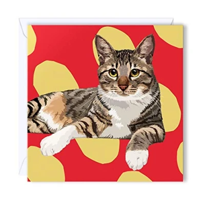 Image of Tabby Cat II Blank Greeting Card by Leslie Gerry