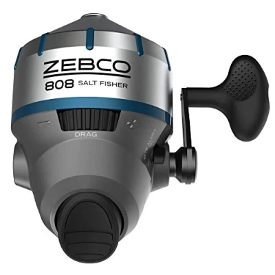 Image of Zebco 808 Saltwater Spincast Fishing Reel, Stainless Steel Reel Cover with ABS Insert, Quickset Anti Reverse and Bite Alert, Pre spooled 20 Pound Cajun Line, Size 80, Silver