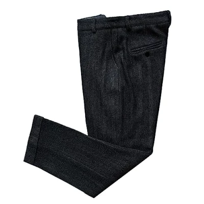Image of Solovedress Men&#039;s Vintage Tweed Dress Trousers Herringbone Regular Fit Business Suit Trousers, black, 36 W/32 L