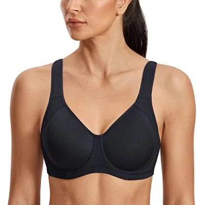 Image of SYROKAN Women&#039;s Sports Bra High Impact Underwire Support Full Coverage Plus Size Molded Fitness Workout Bras Black 2 38DD