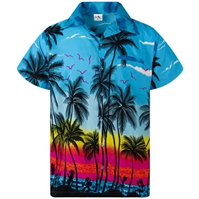 Image of King Kameha Men&#039;s Beach Shirt Short Sleeve Casual Button Down Hawaii Vacation, Beach, Turquoise, M