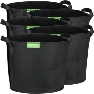 Image of GardenMate 5 Pack litres/1.3 gallons soft sided plant pots Grow bags with felt like texture that promote air root pruning BLACKLINE