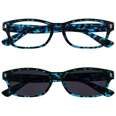 Image of OPULIZE Blue Tortoiseshell Readers with UV400 Reading Sunglasses Value Twin Pack Mens Womens RS10 3 +2.50