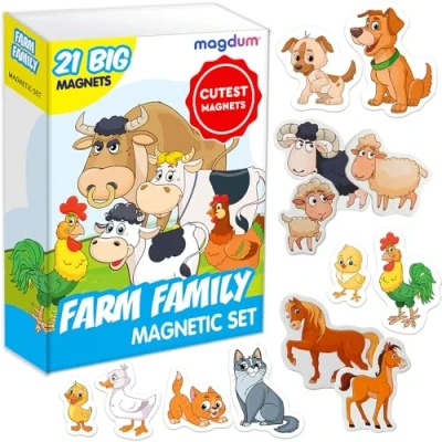 Image of Fridge Magnets For Toddlers Magdum 21 FARM FAMILY Animals Animal Kids Magnetic Shapes Magnet Toy