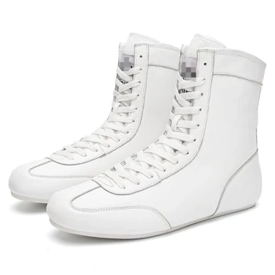 Image of High Top Wrestling Shoes Fitness Training Boxing Boots Sports Unisex Traction Premium Quality for and Weightlifting White