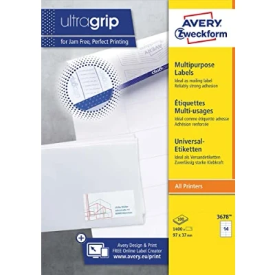 Image of Avery Zweckform 3678 Universal Labels 97x37 mm for Inkjet Laser Copy White