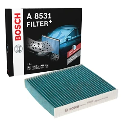 Image of 51854923, 71775823, A22002300 Pollen Filter BOSCH 0 986 628 531 Activated Carbon 194,5mm 187mm 30mm FILTER+ FIAT: 500 Hatchback