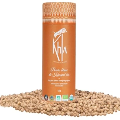 Image of Khla White Kampot Pepper 120g Organic Peppercorns Premium Cambodian Grand Cru, Strong &amp; Powerful for Grinder Refill Direct from Producer Origin Cambodia