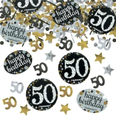 Image of amscan 10022756 50th Confetti Glittery Gold 34g 1 Pc, 50