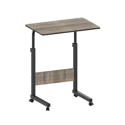 Image of Laptop Table On Wheels Portable Desk Workstation Height Adjustable Tray Stand Multi Use Home For Elderly Over Bed Sofa WOODEN EFFECT/BLACK