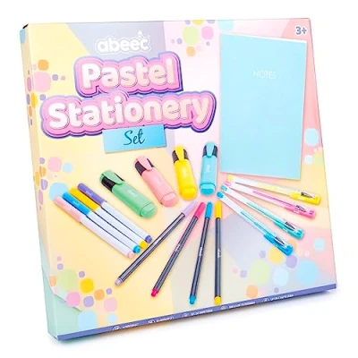 Image of abeec Pastel Stationery set Includes: colored highlighters, felt tip pens, fine liners and gel pens markers &amp; highlighters writing for girls