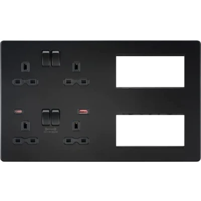 Image of KnightsBridge Screwless Combination Plate with Dual USB FASTCHARGE A+C Matt Black